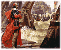 Le cardinal de Richelieu au sige de La Rochelle, sur la digue qu'il a faite construite, pour barrer l'accs au port
